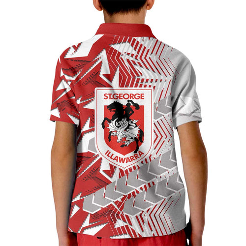 St George Illawarra Dragons Rugby Kid Polo Shirt Fierce Mascot Geometric Tribal Art