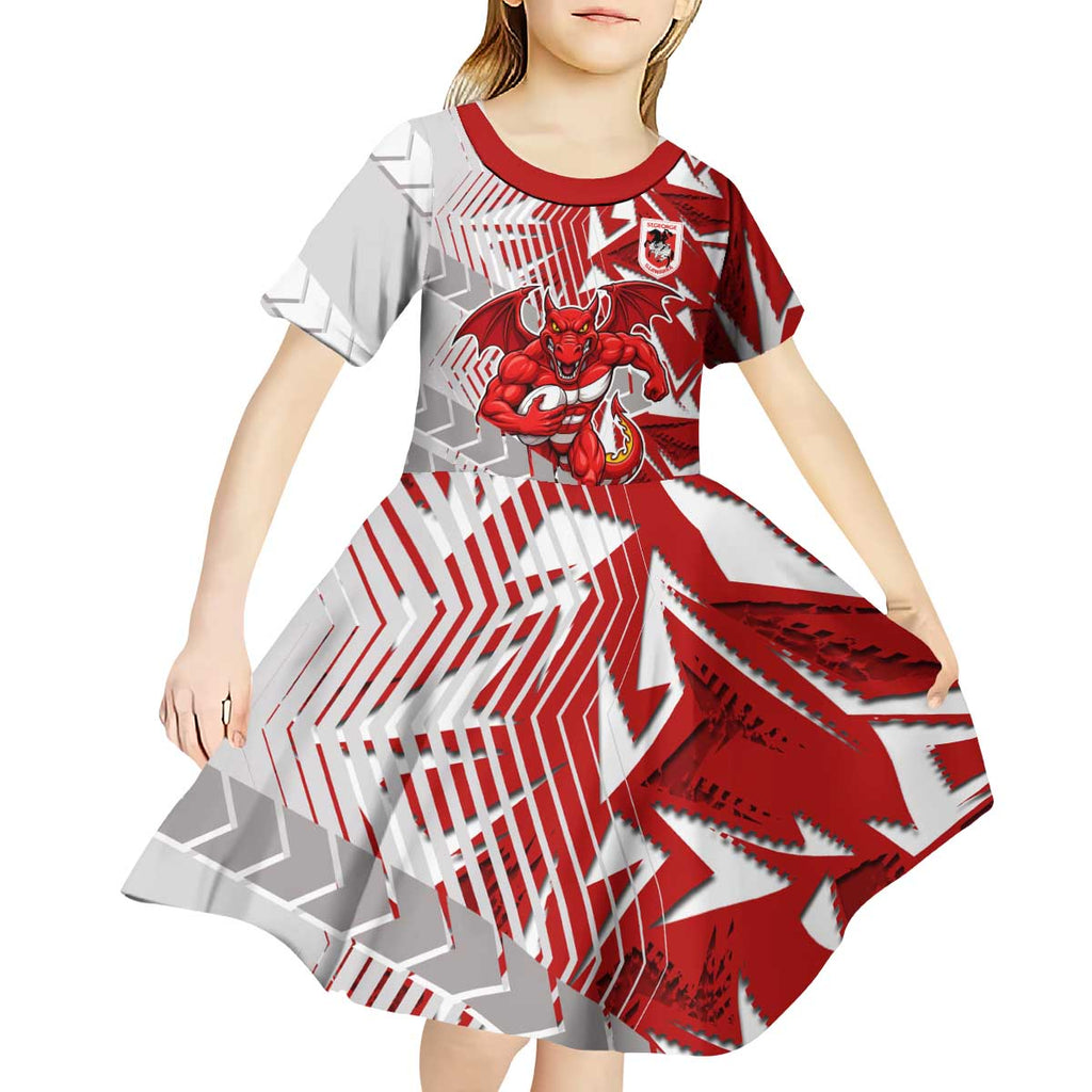 St George Illawarra Dragons Rugby Kid Short Sleeve Dress Fierce Mascot Geometric Tribal Art