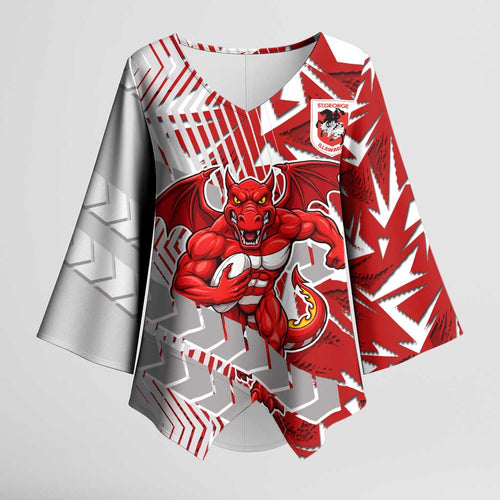 St George Illawarra Dragons Rugby Kimono Sleeve Blouse Fierce Mascot Geometric Tribal Art