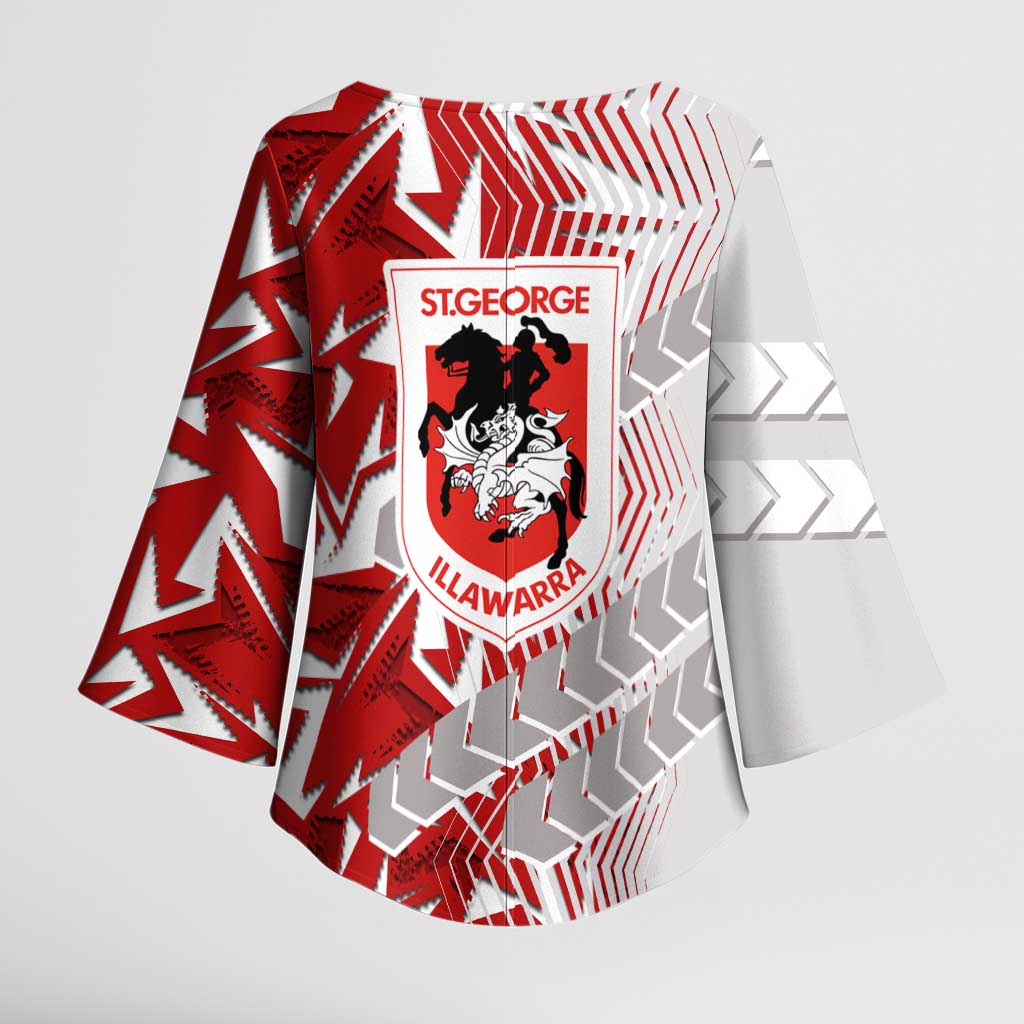 St George Illawarra Dragons Rugby Kimono Sleeve Blouse Fierce Mascot Geometric Tribal Art