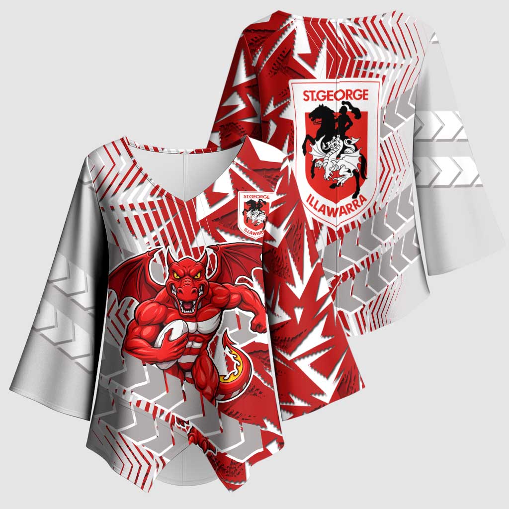 St George Illawarra Dragons Rugby Kimono Sleeve Blouse Fierce Mascot Geometric Tribal Art