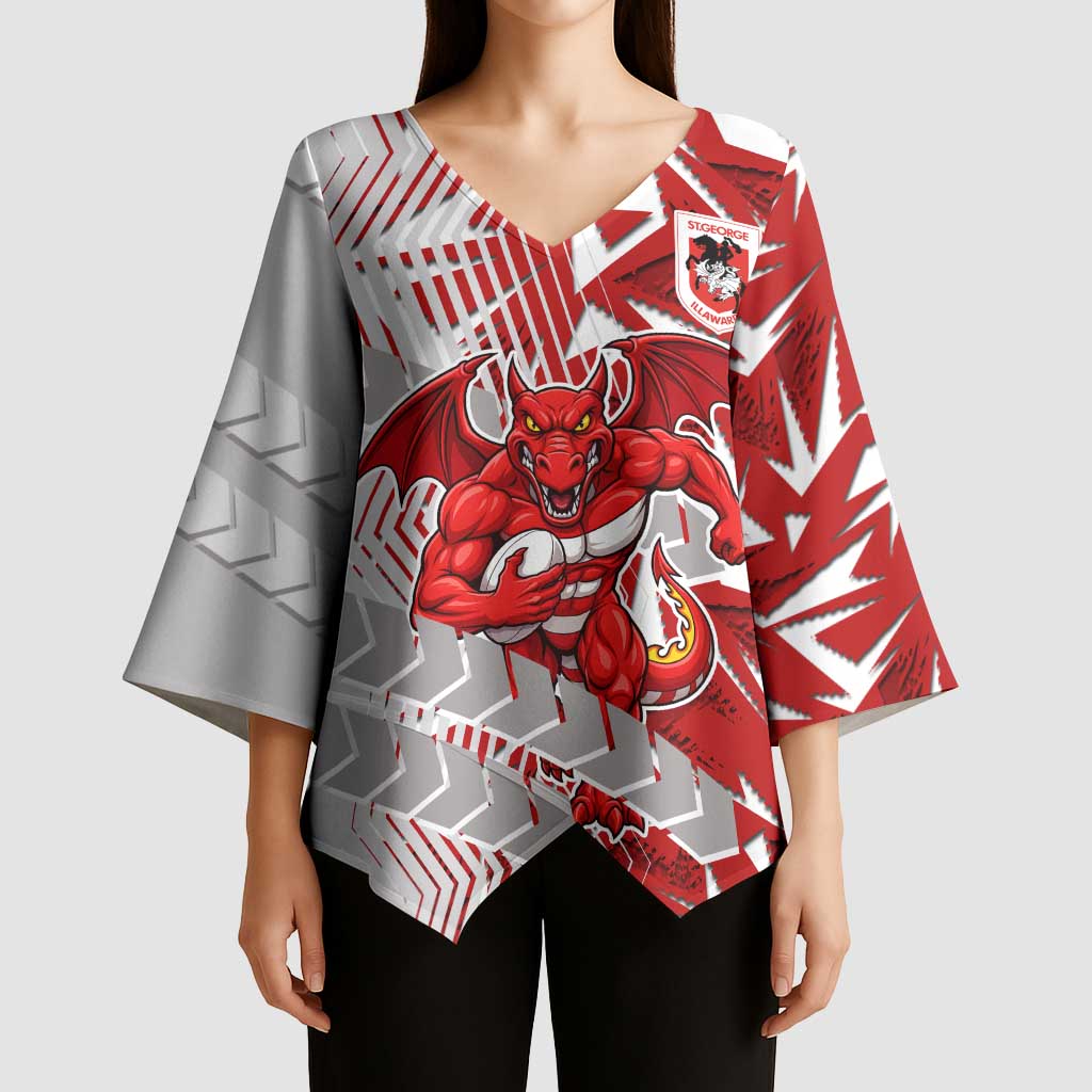 St George Illawarra Dragons Rugby Kimono Sleeve Blouse Fierce Mascot Geometric Tribal Art
