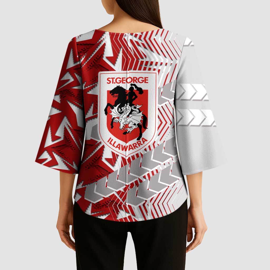 St George Illawarra Dragons Rugby Kimono Sleeve Blouse Fierce Mascot Geometric Tribal Art