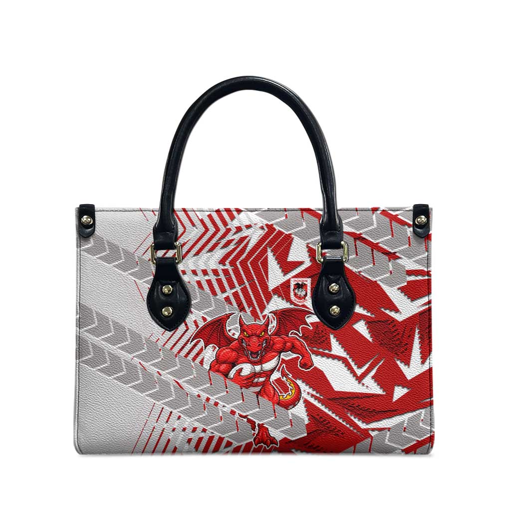 St George Illawarra Dragons Rugby Leather Bag Fierce Mascot Geometric Tribal Art