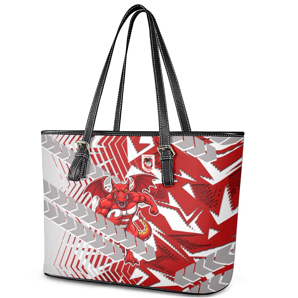 St George Illawarra Dragons Rugby Leather Tote Bag Fierce Mascot Geometric Tribal Art