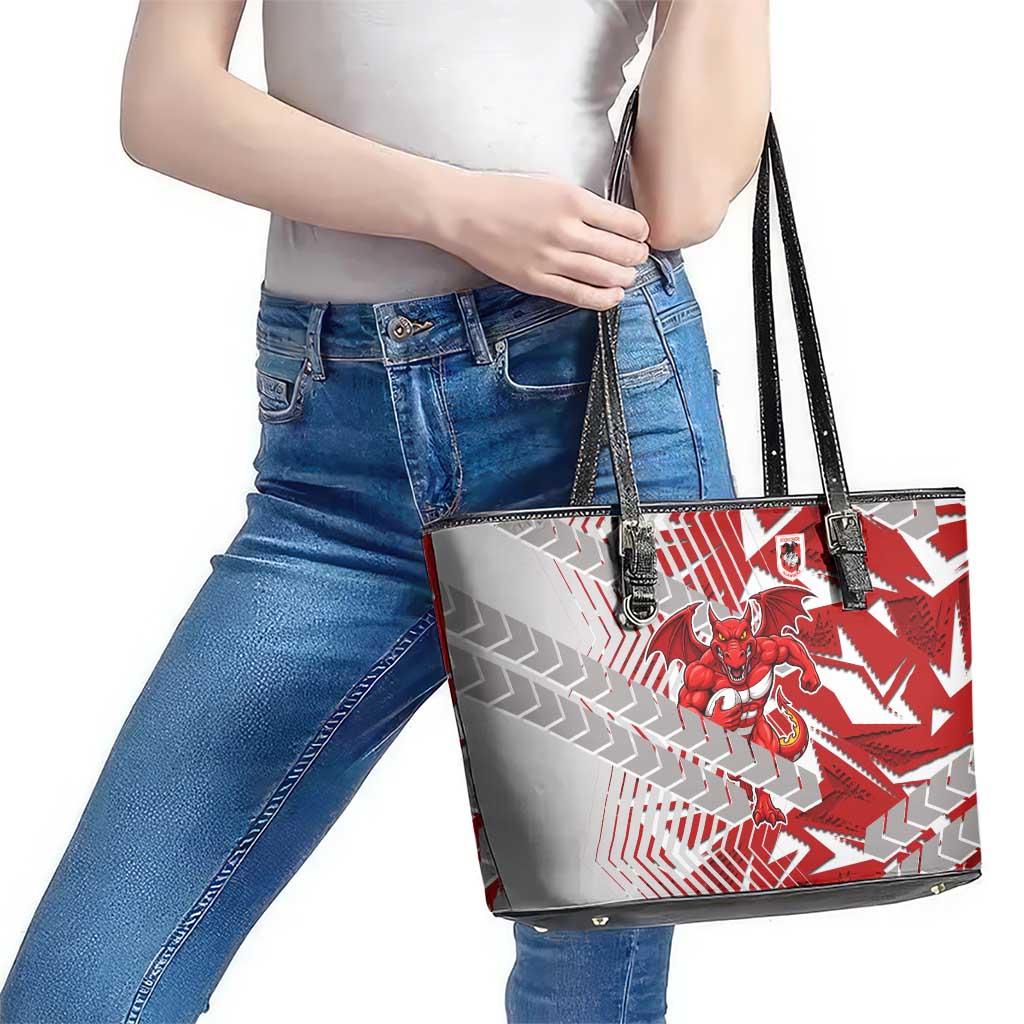 St George Illawarra Dragons Rugby Leather Tote Bag Fierce Mascot Geometric Tribal Art