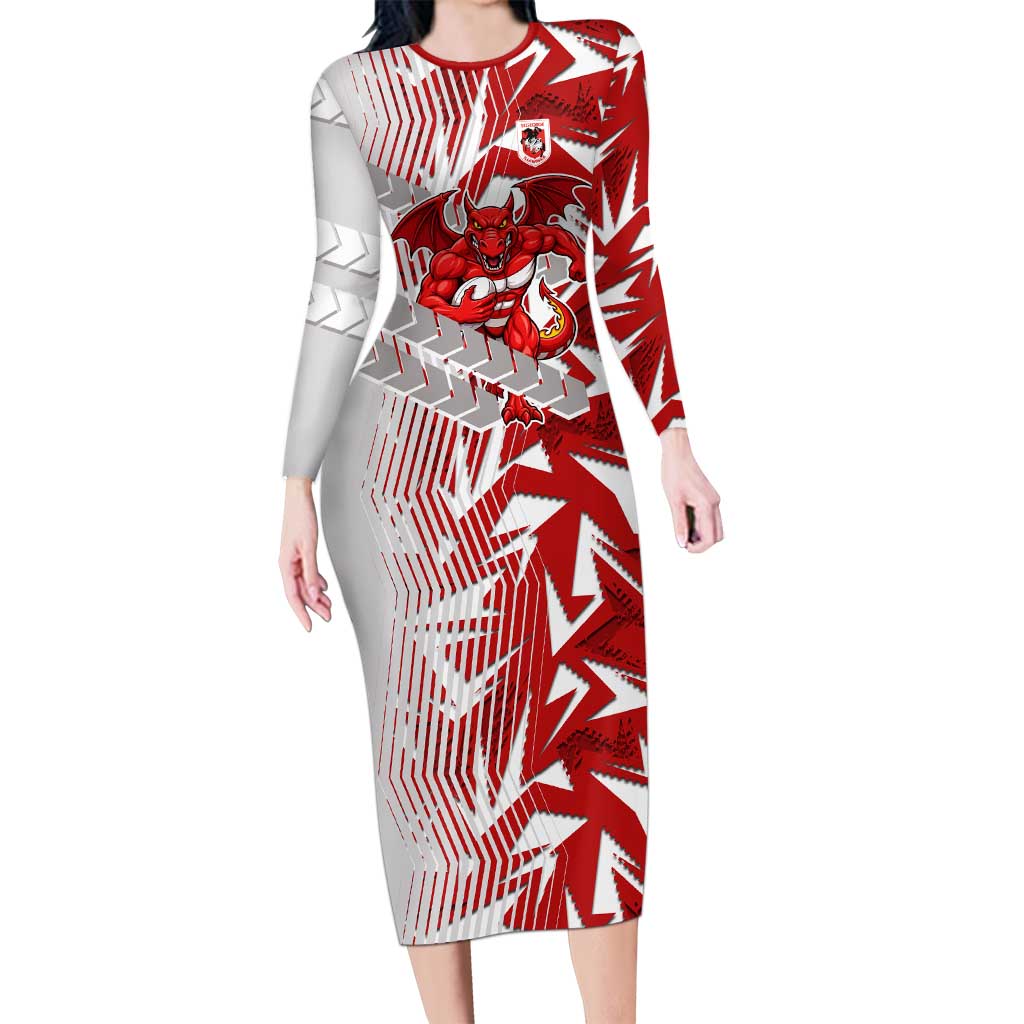 St George Illawarra Dragons Rugby Long Sleeve Bodycon Dress Fierce Mascot Geometric Tribal Art