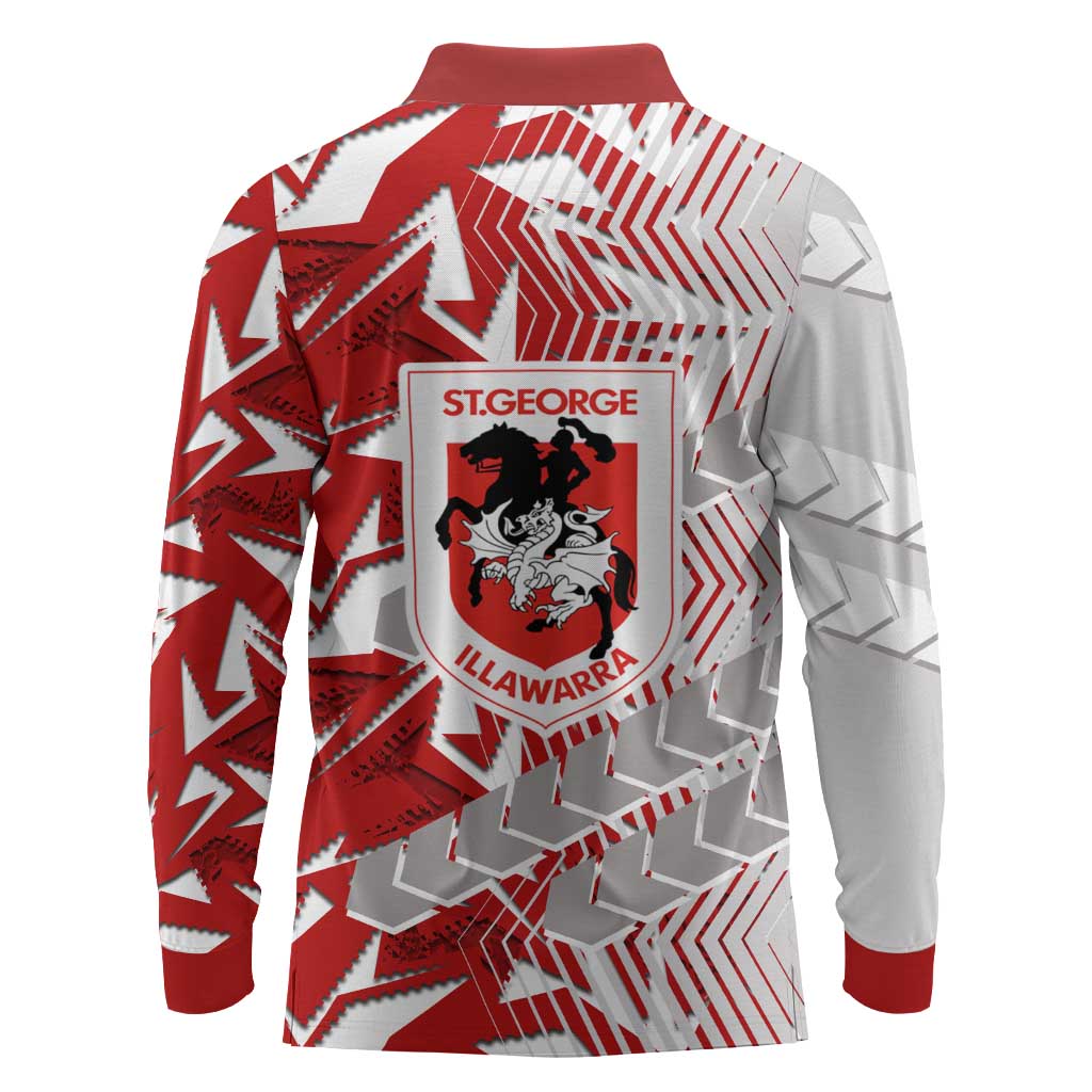 St George Illawarra Dragons Rugby Long Sleeve Polo Shirt Fierce Mascot Geometric Tribal Art