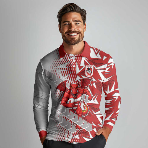 St George Illawarra Dragons Rugby Long Sleeve Polo Shirt Fierce Mascot Geometric Tribal Art