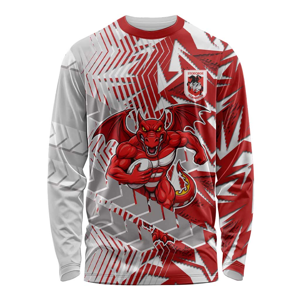 St George Illawarra Dragons Rugby Long Sleeve Shirt Fierce Mascot Geometric Tribal Art