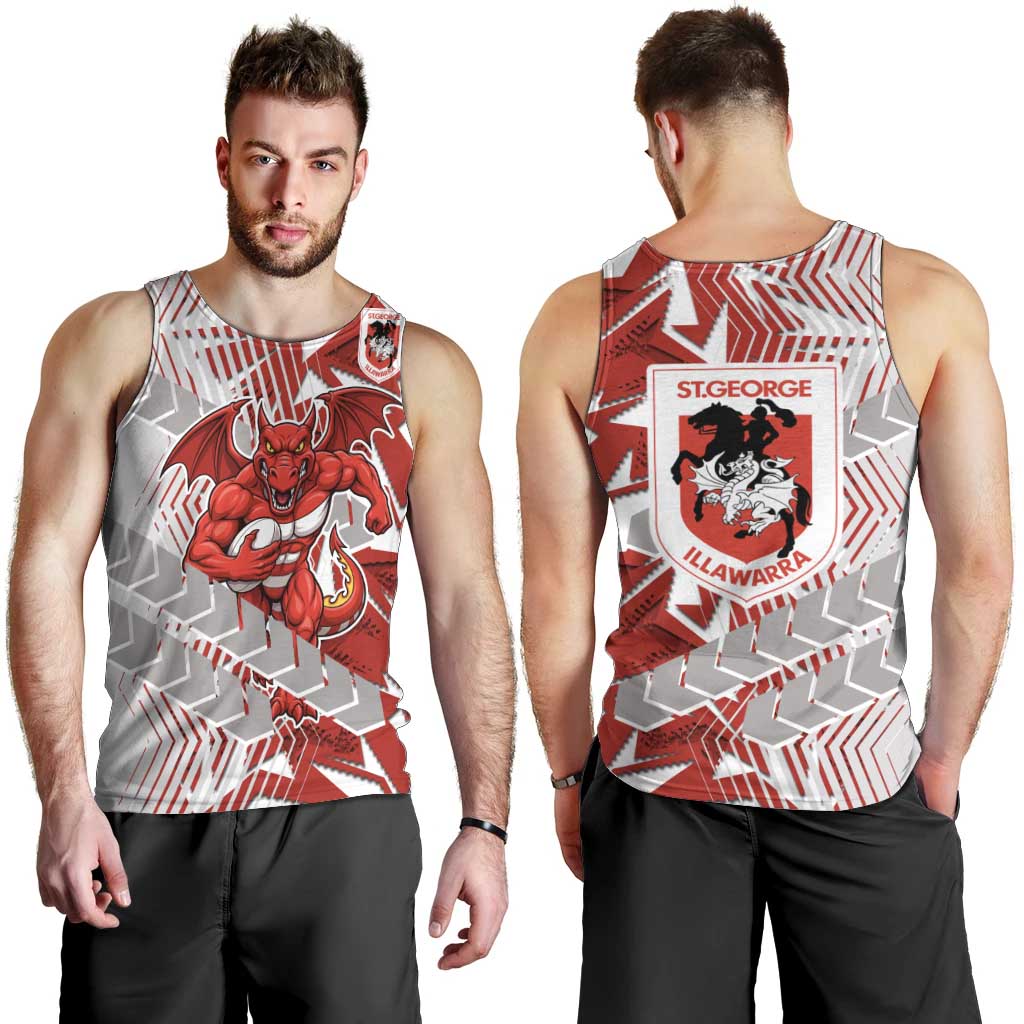 St George Illawarra Dragons Rugby Men Tank Top Fierce Mascot Geometric Tribal Art