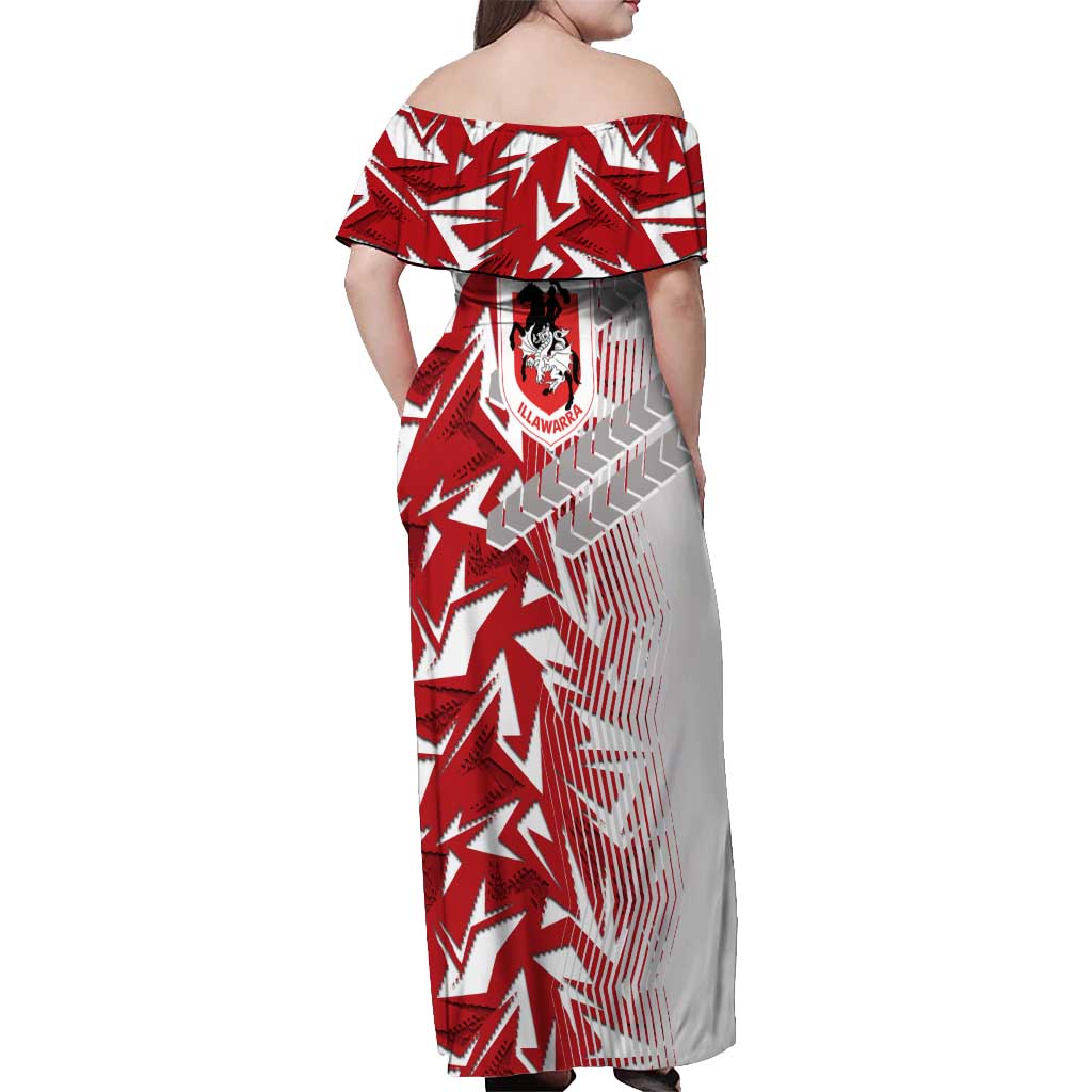 St George Illawarra Dragons Rugby Off Shoulder Maxi Dress Fierce Mascot Geometric Tribal Art