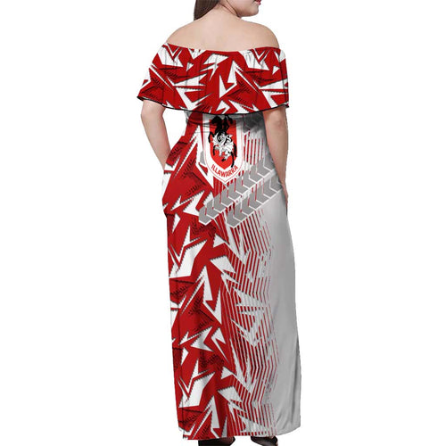 St George Illawarra Dragons Rugby Off Shoulder Maxi Dress Fierce Mascot Geometric Tribal Art