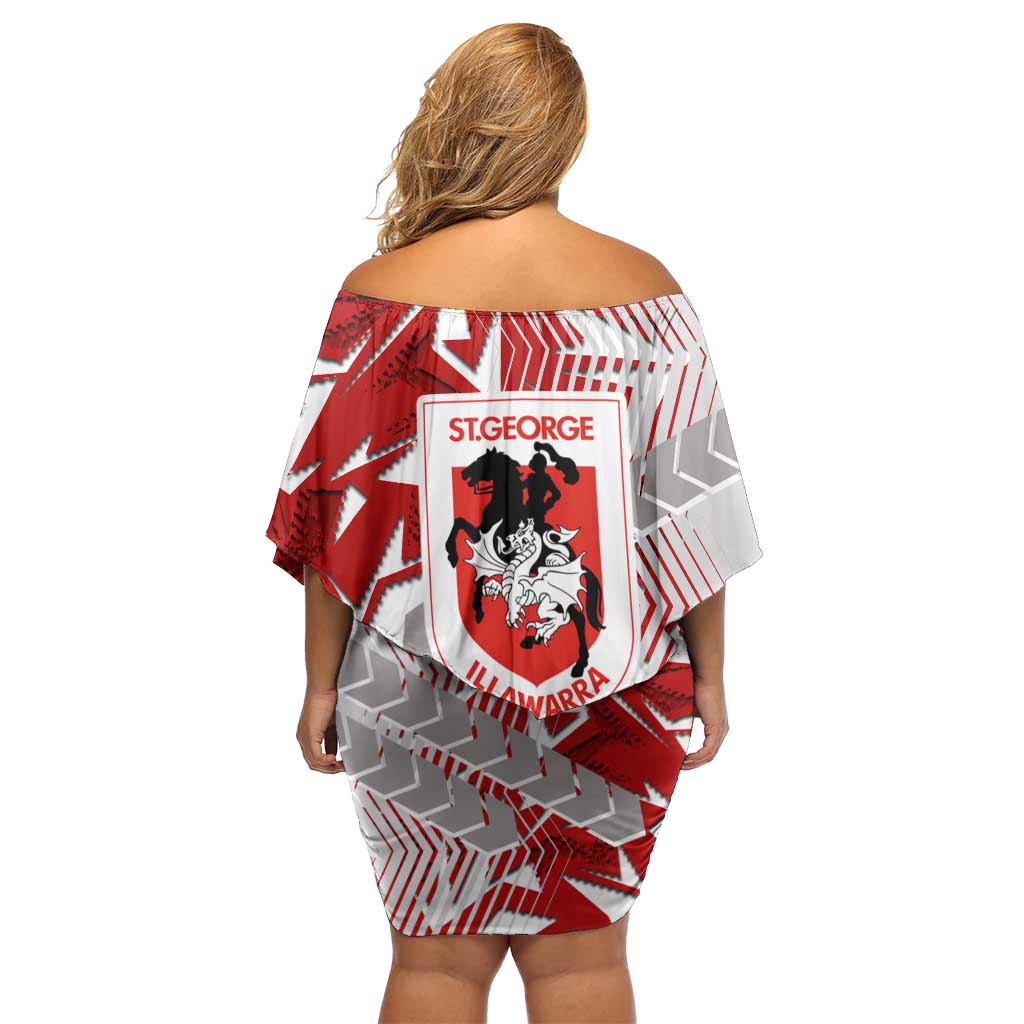 St George Illawarra Dragons Rugby Off Shoulder Short Dress Fierce Mascot Geometric Tribal Art