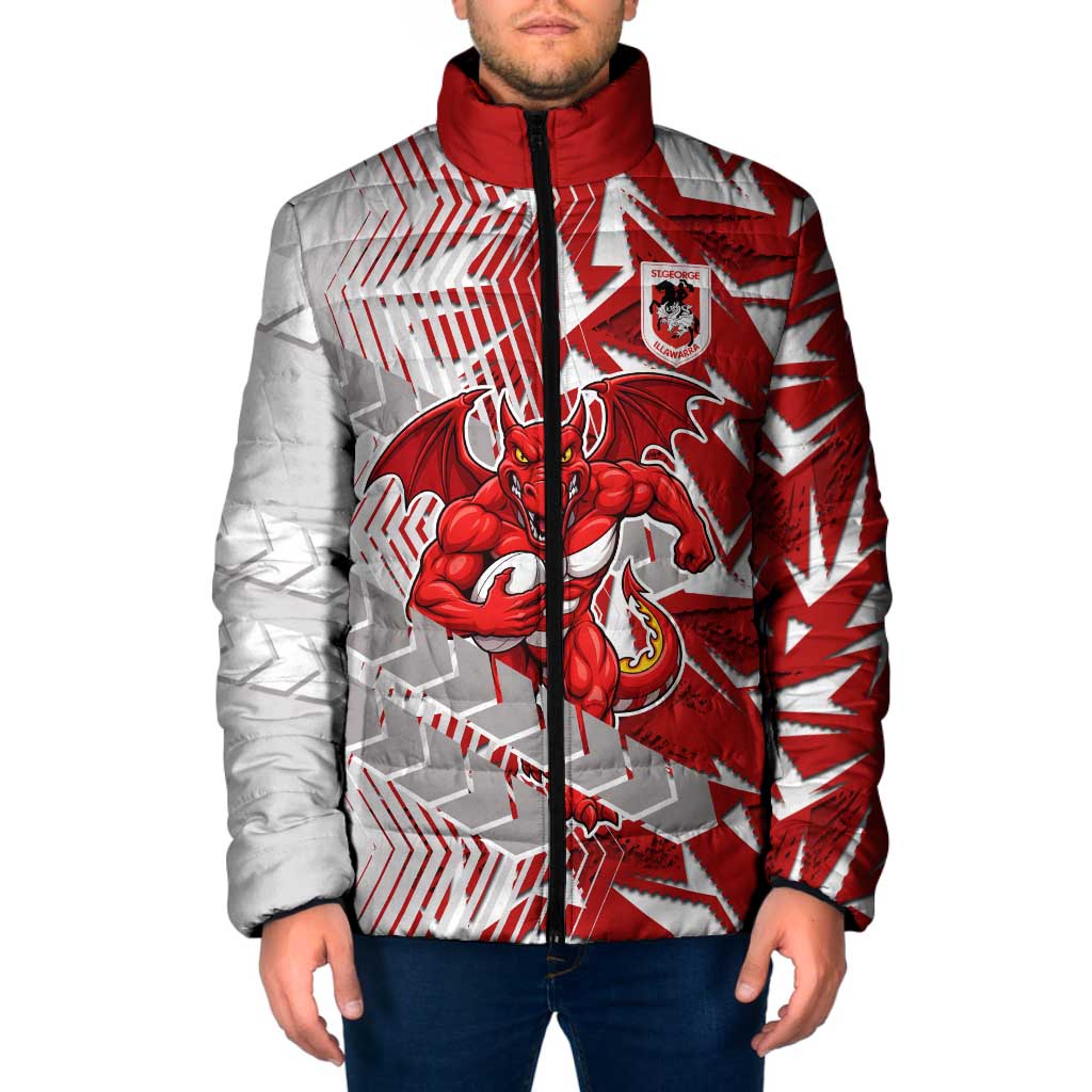 St George Illawarra Dragons Rugby Padded Jacket Fierce Mascot Geometric Tribal Art