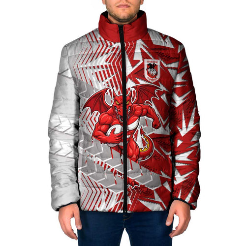 St George Illawarra Dragons Rugby Padded Jacket Fierce Mascot Geometric Tribal Art