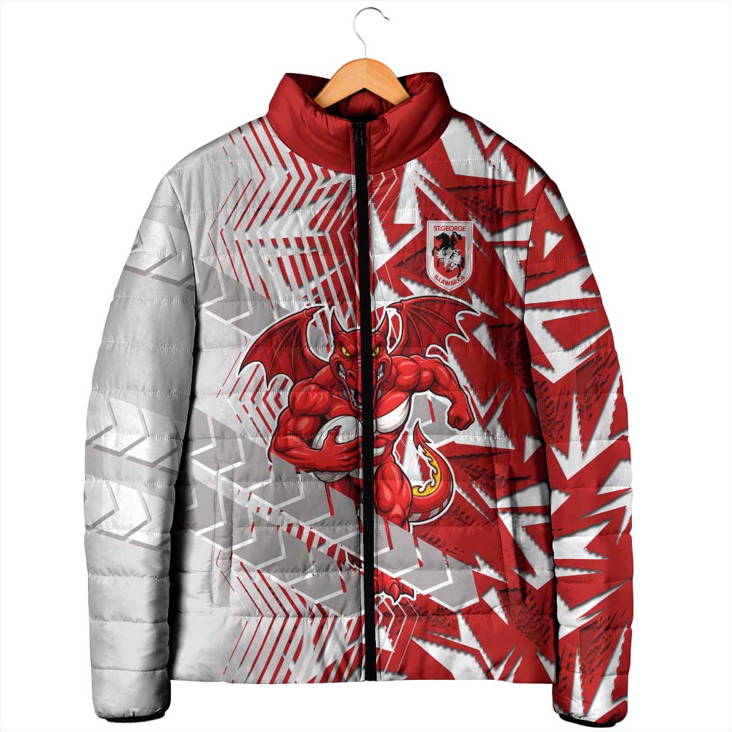 St George Illawarra Dragons Rugby Padded Jacket Fierce Mascot Geometric Tribal Art