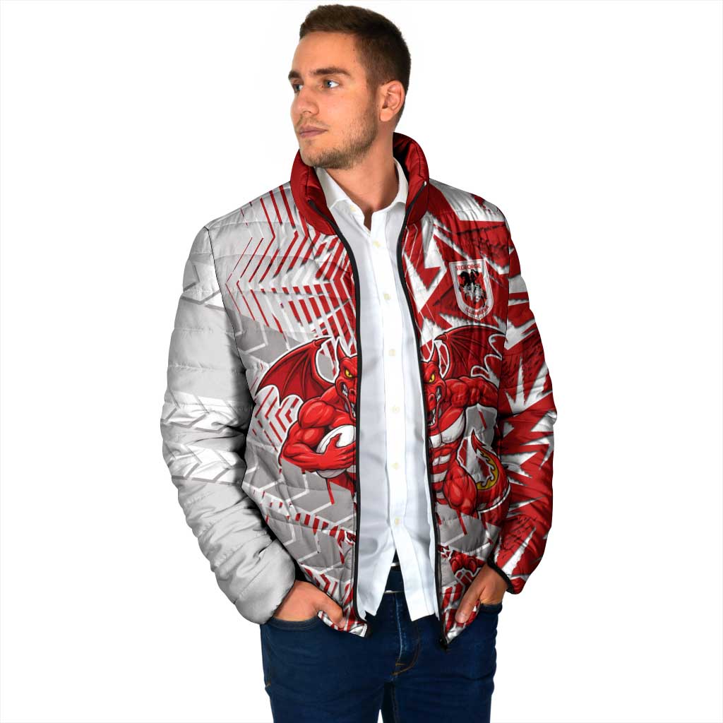 St George Illawarra Dragons Rugby Padded Jacket Fierce Mascot Geometric Tribal Art