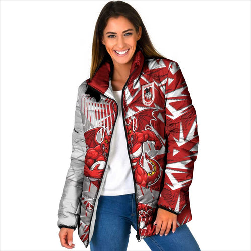 St George Illawarra Dragons Rugby Padded Jacket Fierce Mascot Geometric Tribal Art