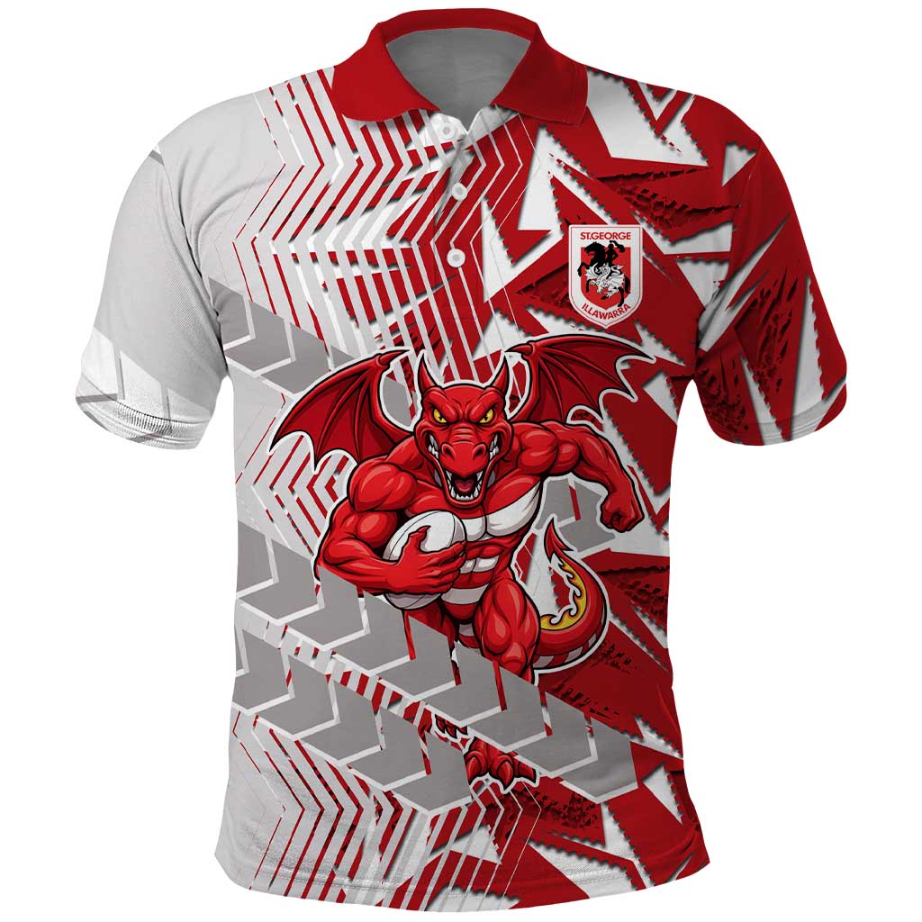 St George Illawarra Dragons Rugby Polo Shirt Fierce Mascot Geometric Tribal Art