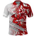 St George Illawarra Dragons Rugby Polo Shirt Fierce Mascot Geometric Tribal Art