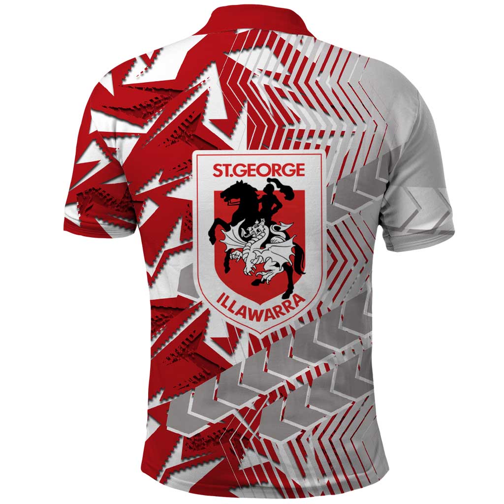 St George Illawarra Dragons Rugby Polo Shirt Fierce Mascot Geometric Tribal Art