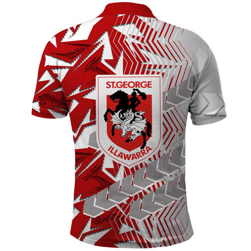 St George Illawarra Dragons Rugby Polo Shirt Fierce Mascot Geometric Tribal Art