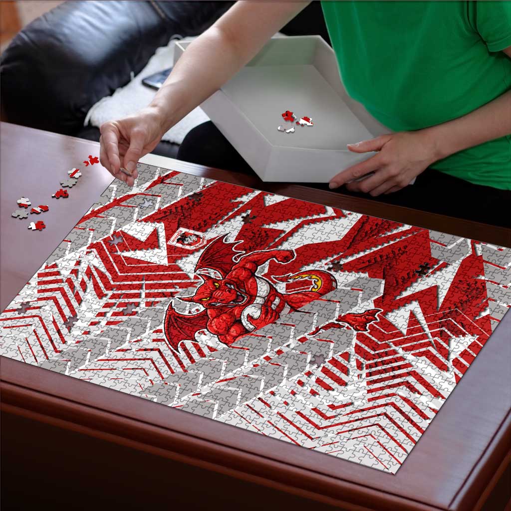 St George Illawarra Dragons Rugby Puzzle Fierce Mascot Geometric Tribal Art