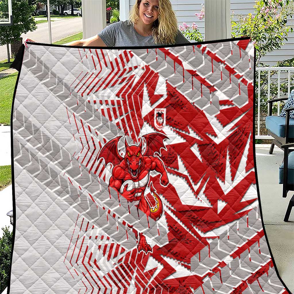 St George Illawarra Dragons Rugby Quilt Fierce Mascot Geometric Tribal Art