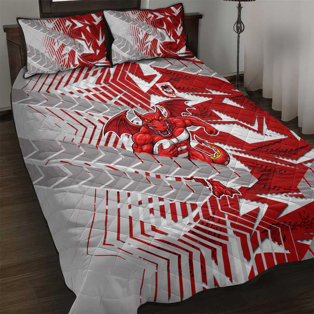 St George Illawarra Dragons Rugby Quilt Bed Set Fierce Mascot Geometric Tribal Art