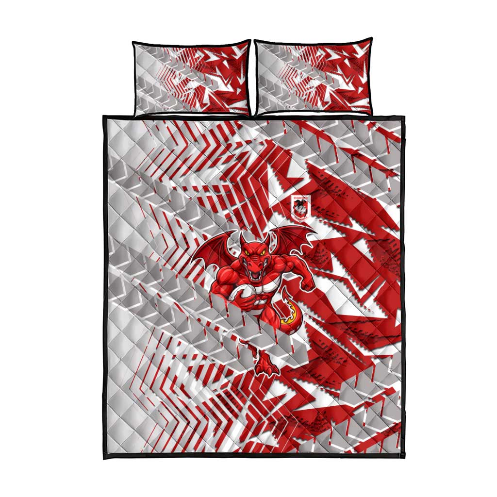 St George Illawarra Dragons Rugby Quilt Bed Set Fierce Mascot Geometric Tribal Art