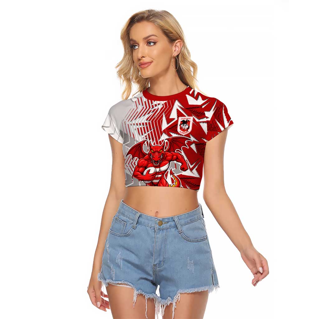 St George Illawarra Dragons Rugby Raglan Cropped T Shirt Fierce Mascot Geometric Tribal Art
