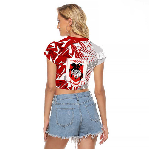 St George Illawarra Dragons Rugby Raglan Cropped T Shirt Fierce Mascot Geometric Tribal Art