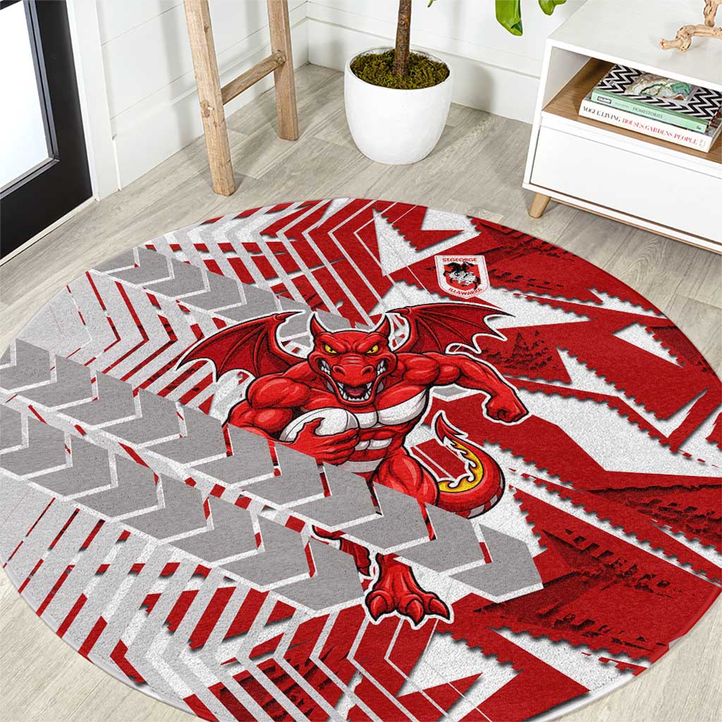 St George Illawarra Dragons Rugby Round Carpet Fierce Mascot Geometric Tribal Art
