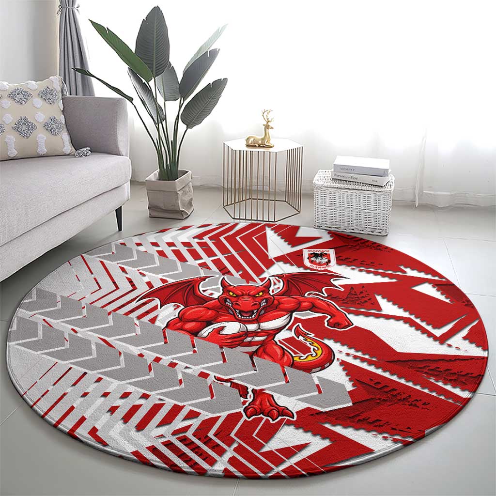 St George Illawarra Dragons Rugby Round Carpet Fierce Mascot Geometric Tribal Art