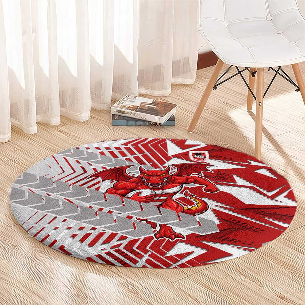 St George Illawarra Dragons Rugby Round Carpet Fierce Mascot Geometric Tribal Art