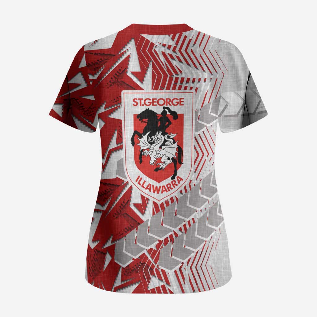 St George Illawarra Dragons Rugby Scrub Top Fierce Mascot Geometric Tribal Art