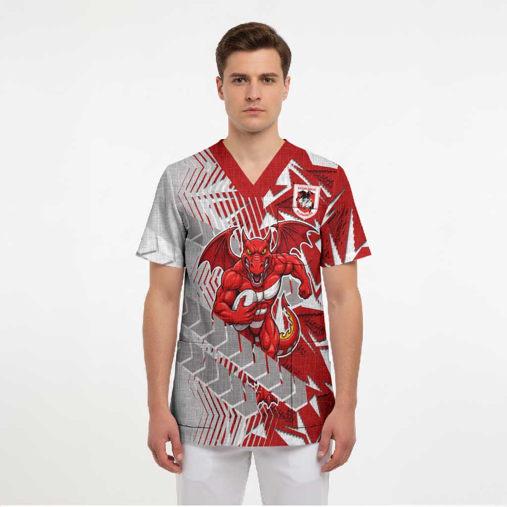 St George Illawarra Dragons Rugby Scrub Top Fierce Mascot Geometric Tribal Art