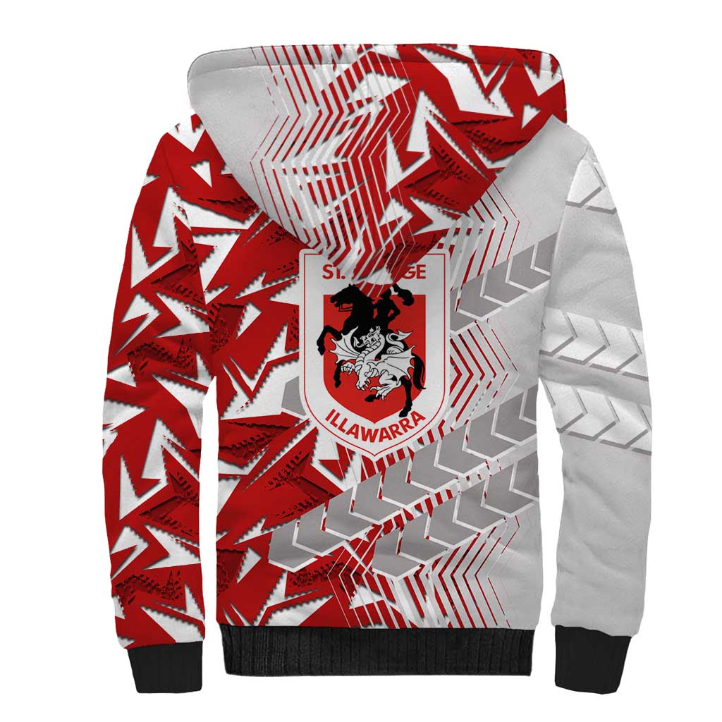 St George Illawarra Dragons Rugby Sherpa Hoodie Fierce Mascot Geometric Tribal Art