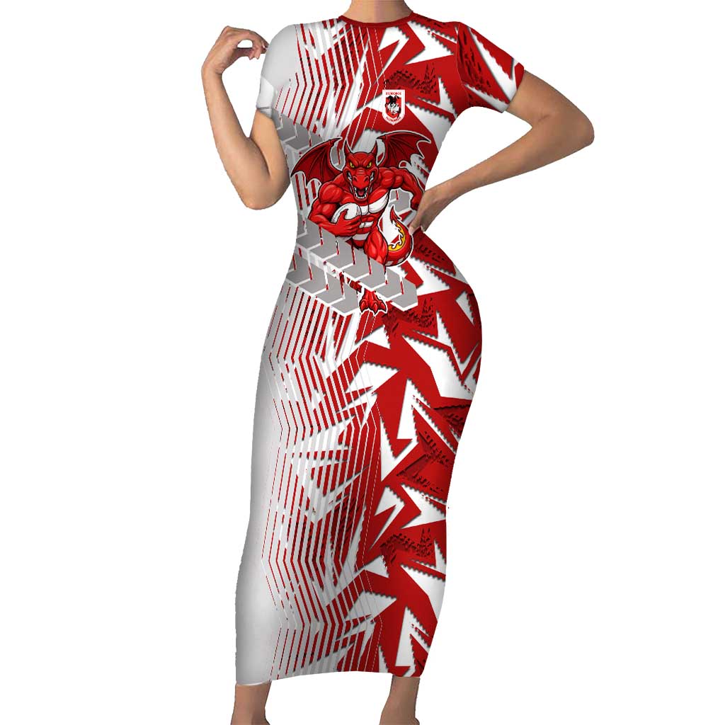 St George Illawarra Dragons Rugby Short Sleeve Bodycon Dress Fierce Mascot Geometric Tribal Art