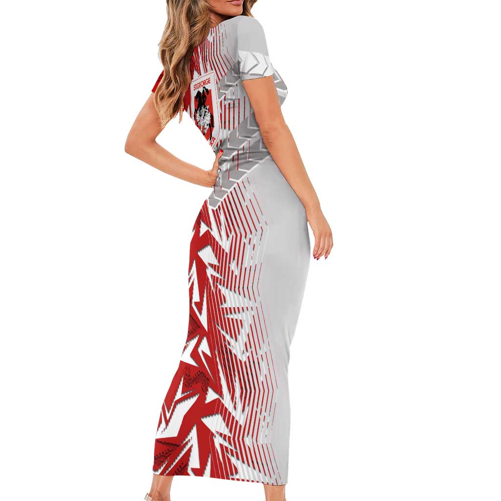St George Illawarra Dragons Rugby Short Sleeve Bodycon Dress Fierce Mascot Geometric Tribal Art