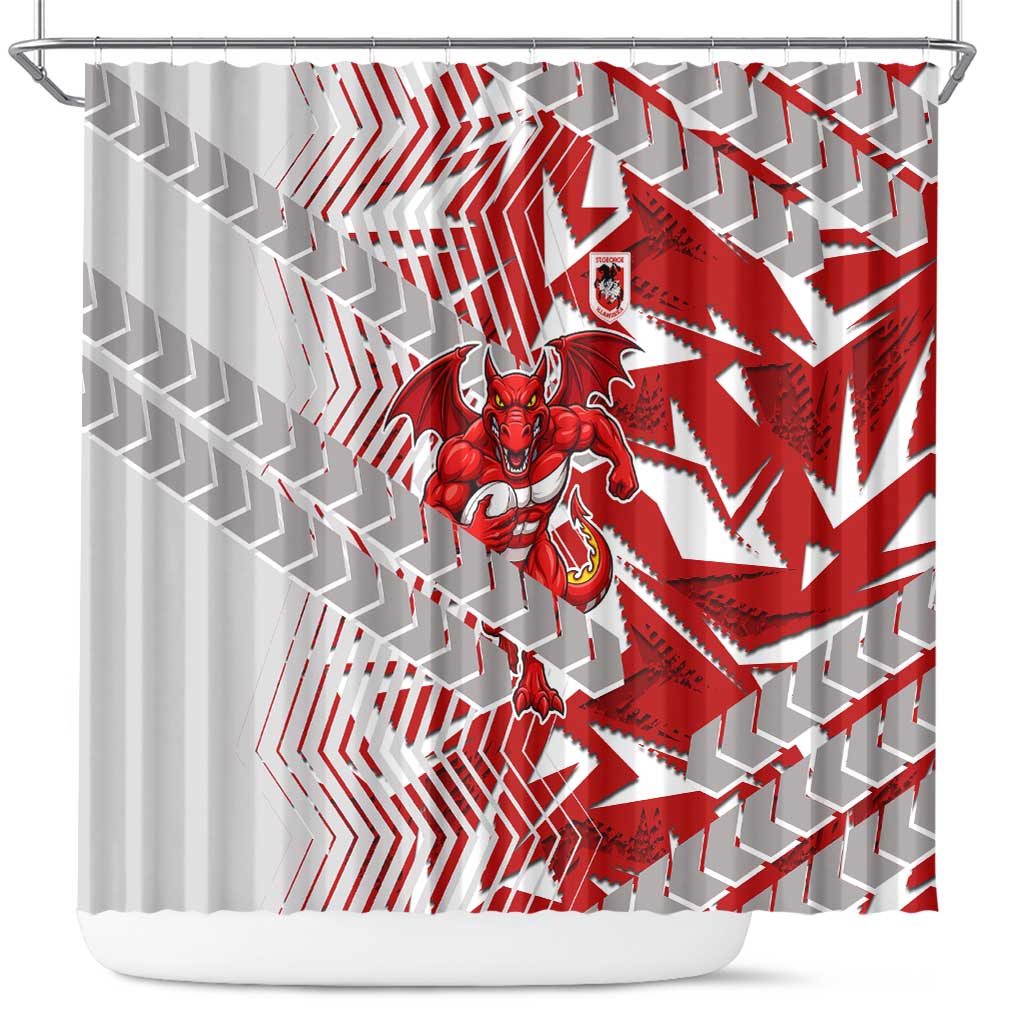 St George Illawarra Dragons Rugby Shower Curtain Fierce Mascot Geometric Tribal Art
