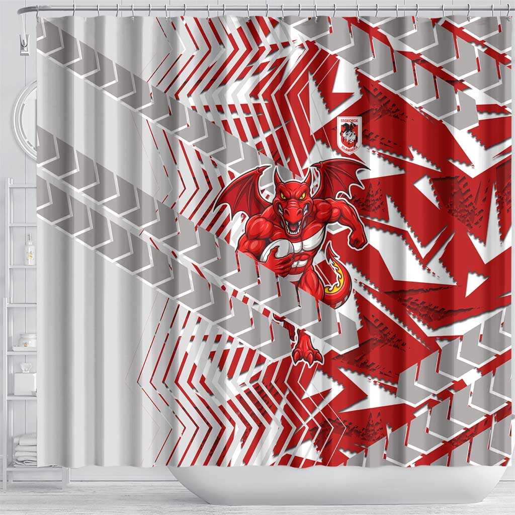 St George Illawarra Dragons Rugby Shower Curtain Fierce Mascot Geometric Tribal Art