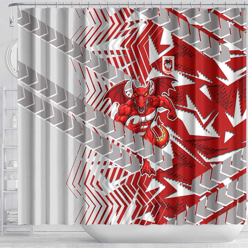 St George Illawarra Dragons Rugby Shower Curtain Fierce Mascot Geometric Tribal Art