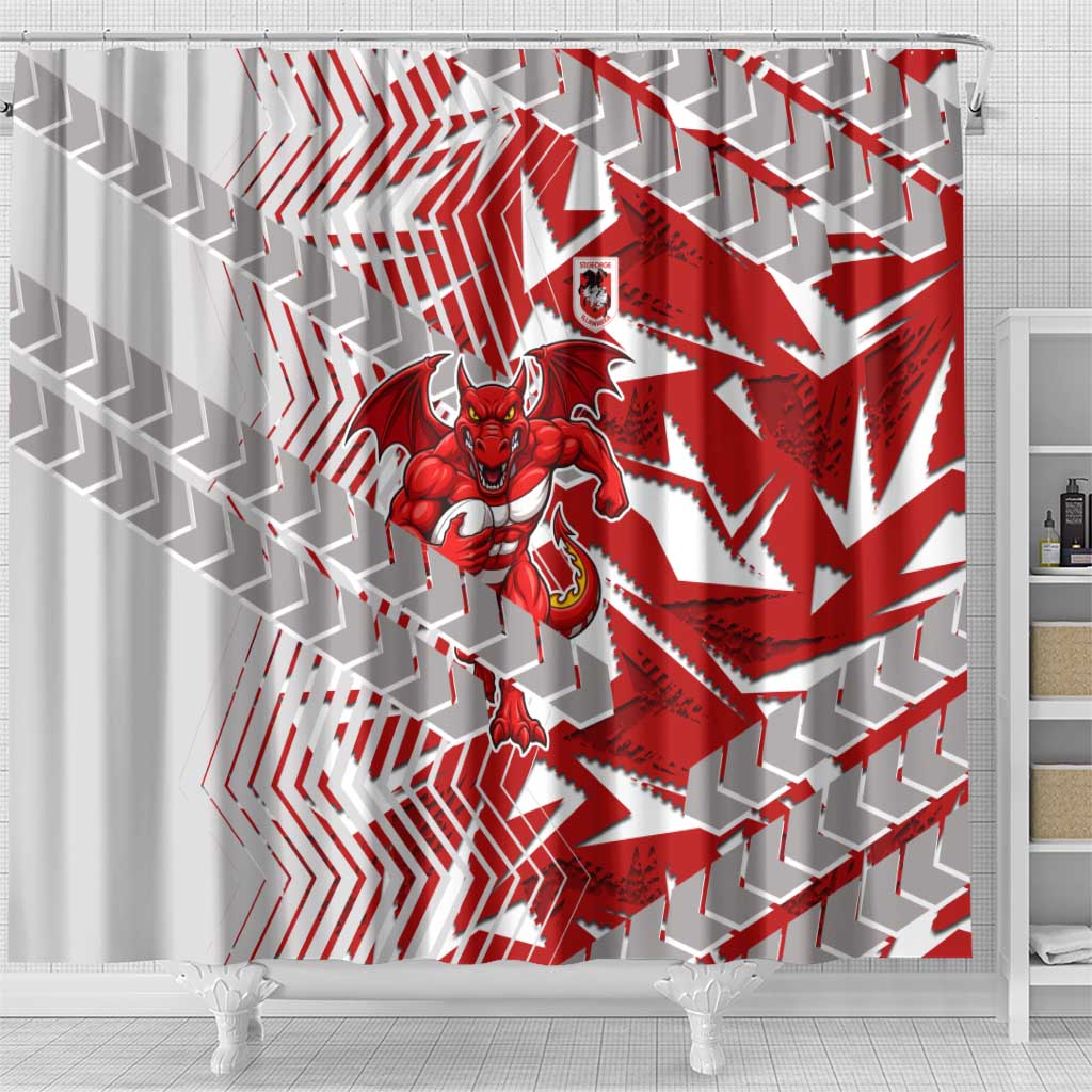 St George Illawarra Dragons Rugby Shower Curtain Fierce Mascot Geometric Tribal Art