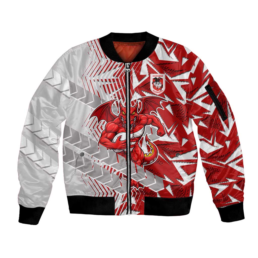St George Illawarra Dragons Rugby Sleeve Zip Bomber Jacket Fierce Mascot Geometric Tribal Art