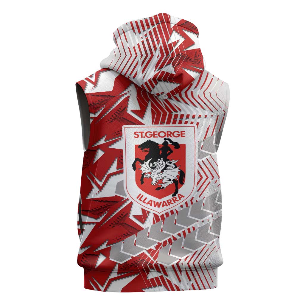 St George Illawarra Dragons Rugby Sleeveless Hoodie Fierce Mascot Geometric Tribal Art