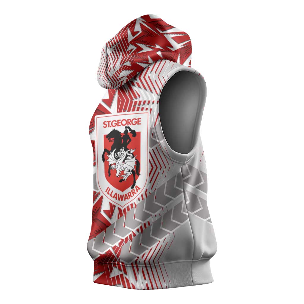 St George Illawarra Dragons Rugby Sleeveless Hoodie Fierce Mascot Geometric Tribal Art