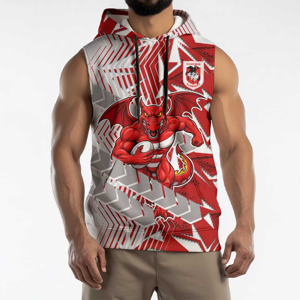 St George Illawarra Dragons Rugby Sleeveless Hoodie Fierce Mascot Geometric Tribal Art