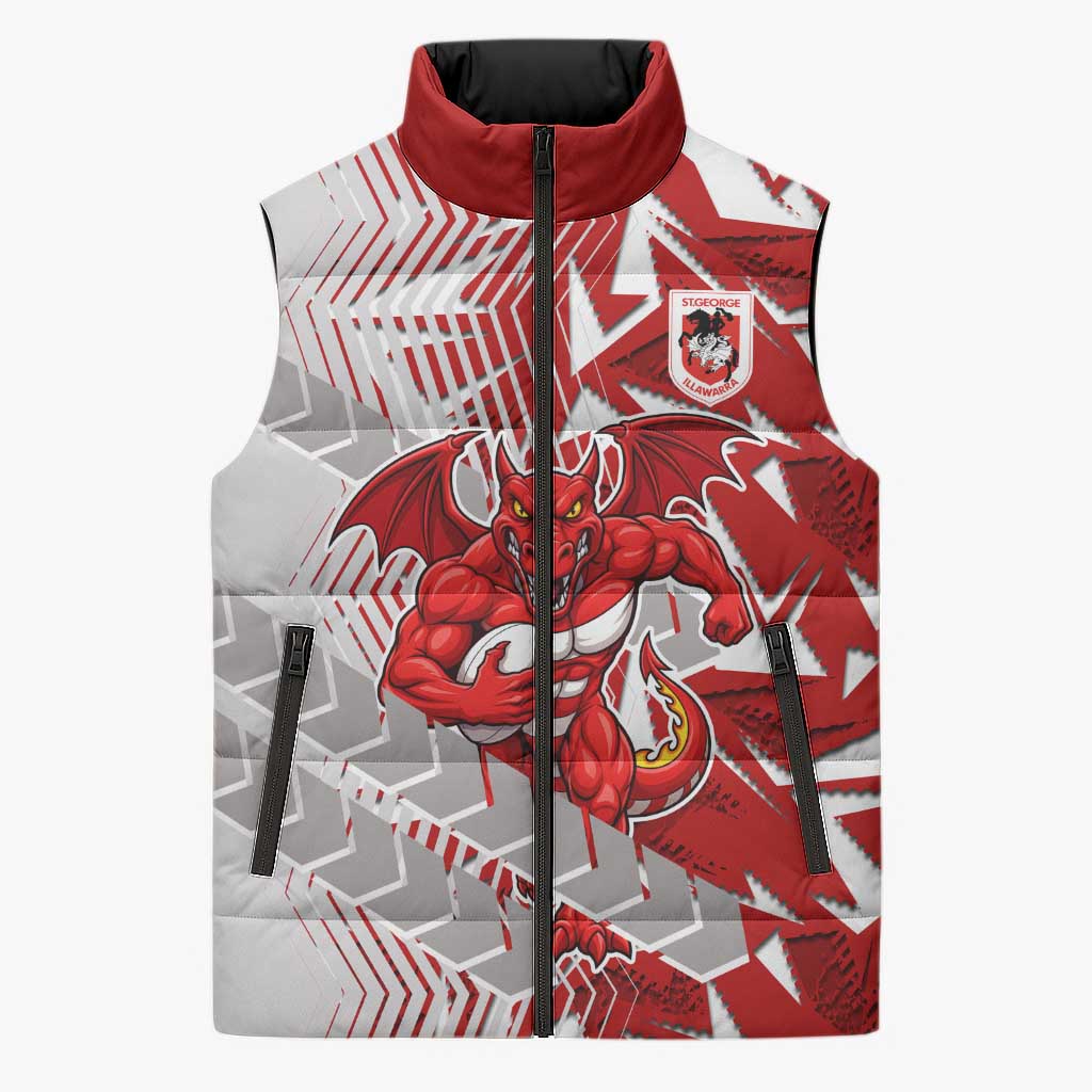 St George Illawarra Dragons Rugby Sleeveless Puffer Jacket Fierce Mascot Geometric Tribal Art